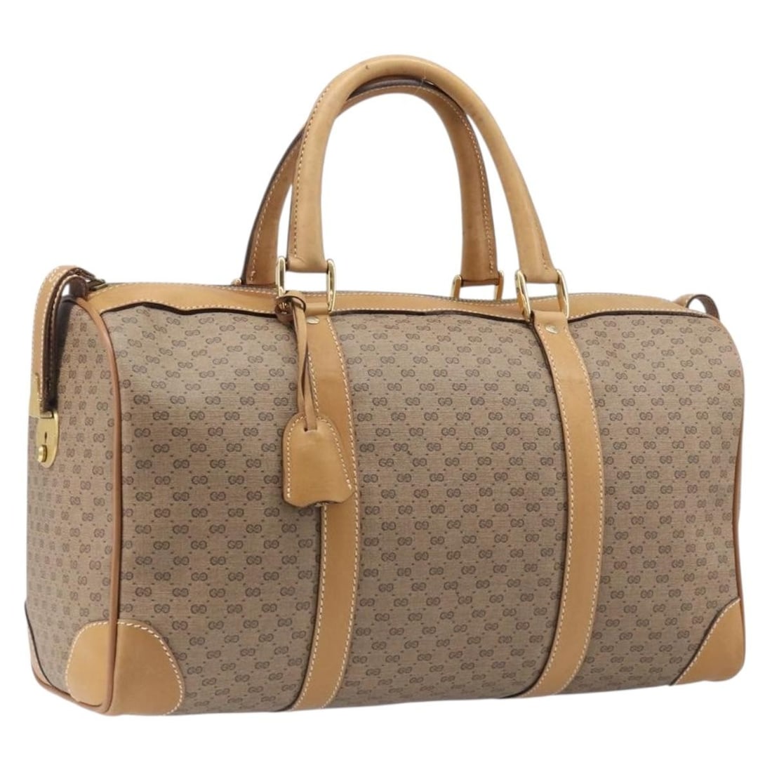 GUCCI 58 012 468 40 Micro GG PVC Boston Bag Beige Gold: GUCCI 58 012 468 40 Micro GG PVC Boston Bag Beige Gold Gucci Micro GG Supreme Boston bag in beige and gold PVC leather with Micro Small GG canvas. This women's handbag includes two keys and a clochett