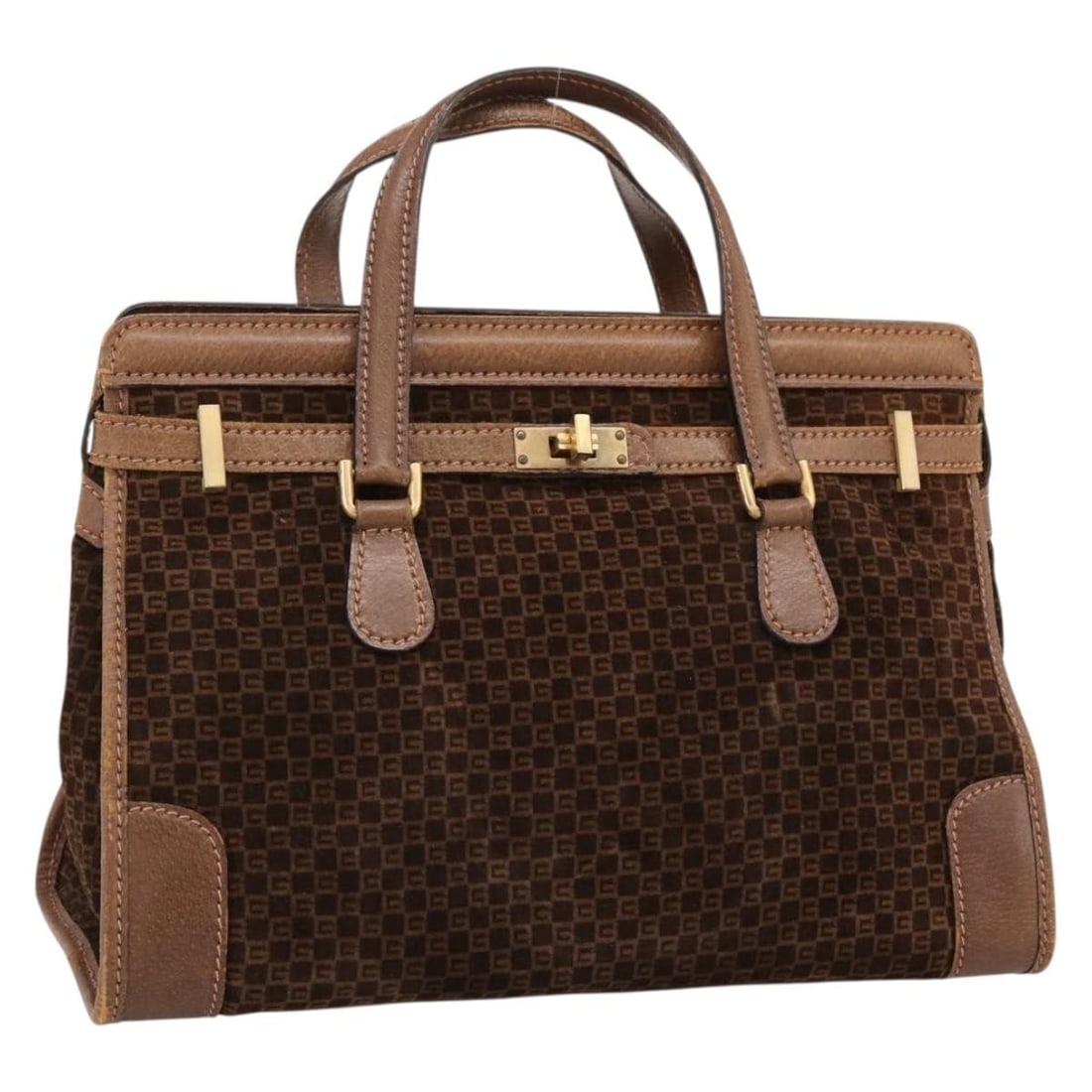 Gucci Brown Suede Handbag Gold Tone Made in Italy: Gucci Brown Suede Handbag Gold Tone Made in Italy Gucci women's suede handbag in brown with gold-tone accents, made in Italy. This heavily used bag has a structured handheld design and includes only t