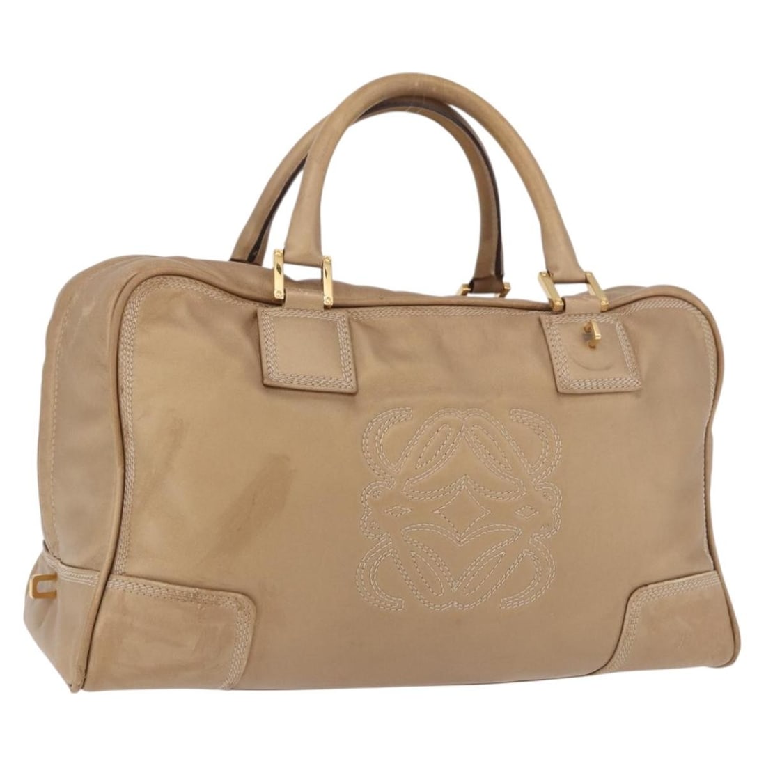 LOEWE Amazonas Anagram Leather Handbag Beige Gold Tone: LOEWE Amazonas Anagram Leather Handbag Beige Gold Tone This LOEWE Amazonas hand bag is crafted from leather in a beige and gold colorway. Made in Spain, it features a handle drop of approximately 13 c