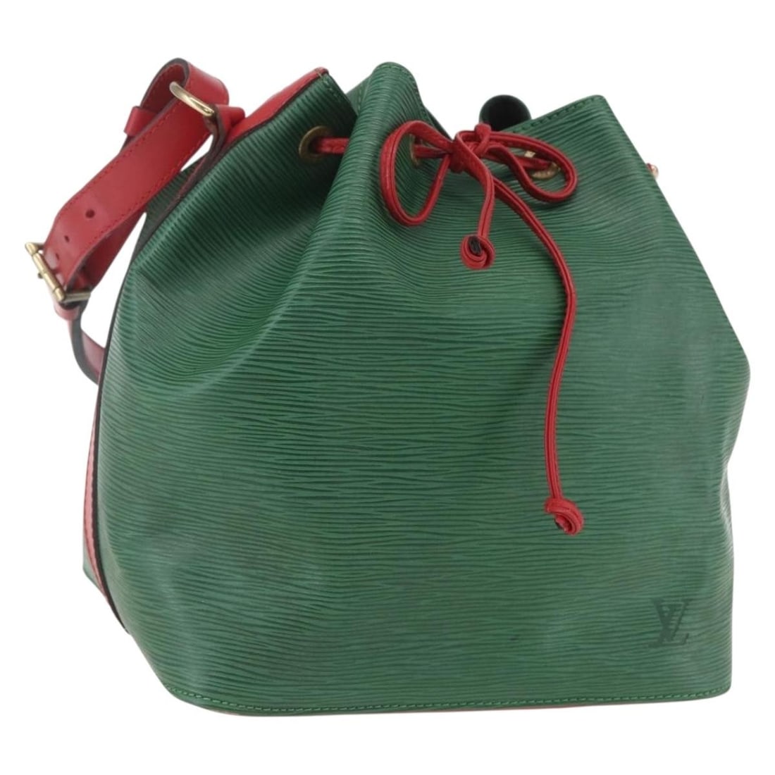 Louis Vuitton M44147 Petit Noe Epi Leather Shoulder Bag Green Red: Louis Vuitton M44147 Petit Noe Epi Leather Shoulder Bag Green Red Louis Vuitton Petit Noe shoulder bag in green and red Epi leather. This women's bag is made in France and features the classic bicolor