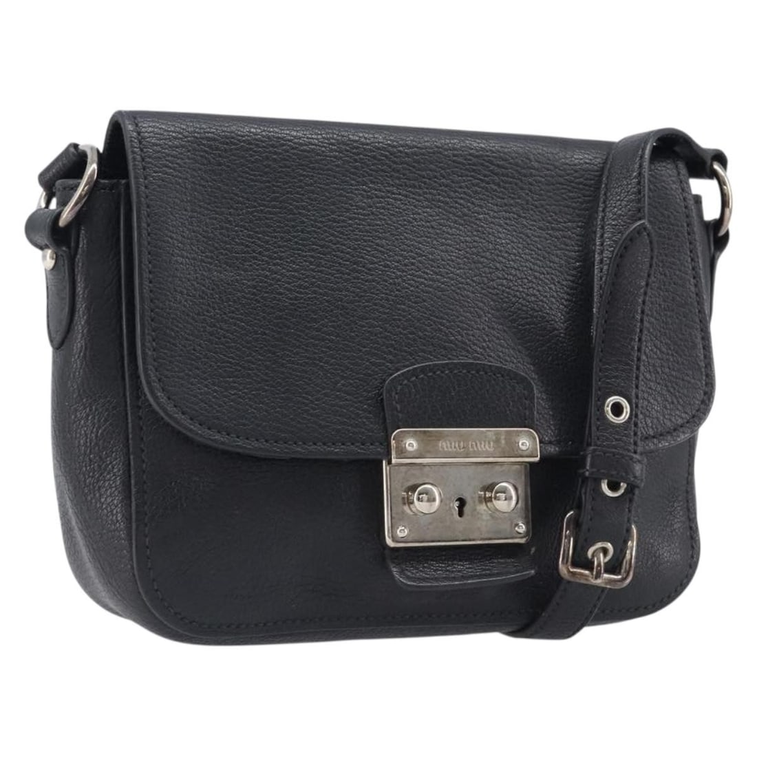 Miu Miu Black Leather Shoulder Bag Silver Tone Made in Italy: Miu Miu Black Leather Shoulder Bag Silver Tone Made in Italy Authentic Miu Miu shoulder bag in black leather with silver-tone accents. Made in Italy, this women's bag features a compact shoulder silho
