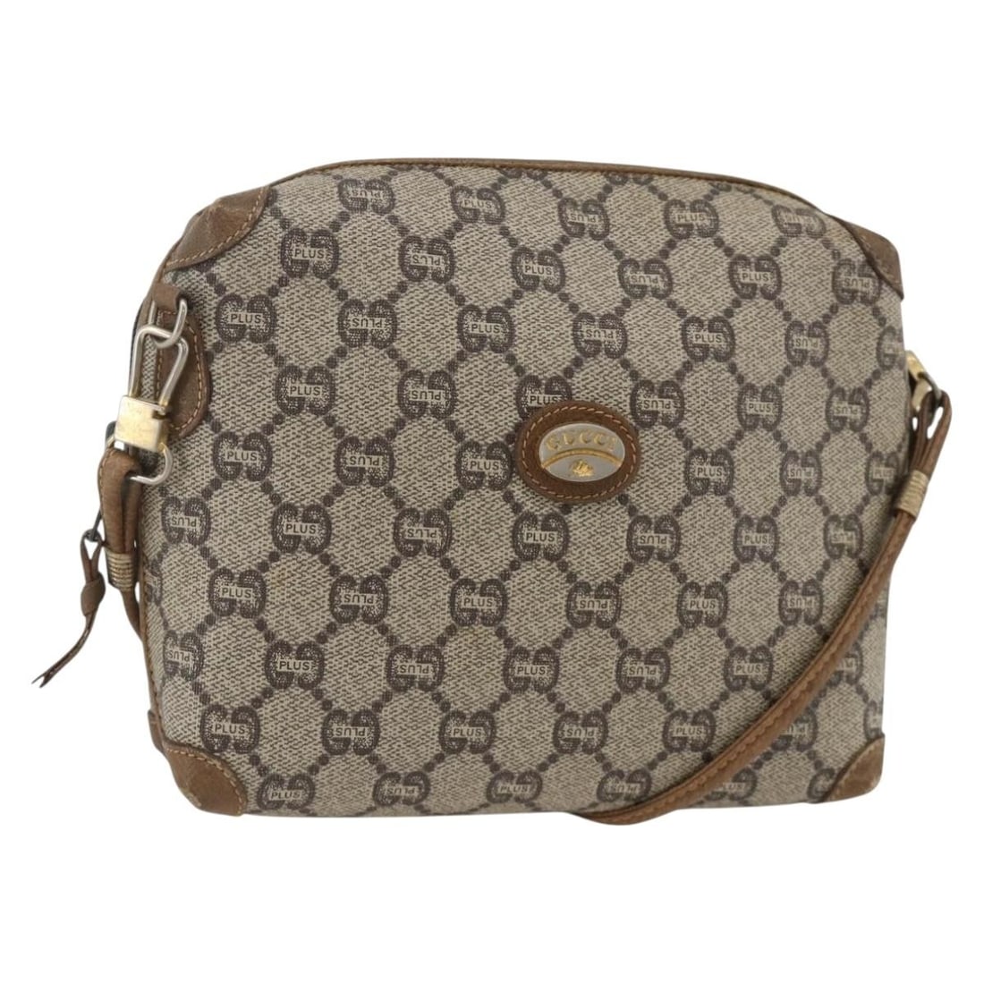 Gucci Supreme GG Plus Beige Gold PVC Shoulder Bag for Women: Gucci Supreme GG Plus Beige Gold PVC Shoulder Bag for Women This Gucci GG Plus Supreme shoulder bag features a beige and gold color scheme with PVC leather and GG canvas exterior. Designed for women, 