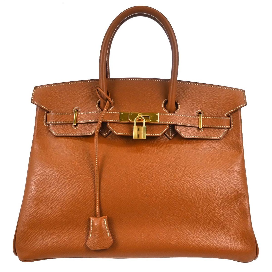 Hermes Birkin 35 Gold Courchevel Leather Bag GHW: Hermes Birkin 35 Gold Courchevel Leather Bag GHW Hermes Birkin handbag in gold leather with gold hardware. Made in France, this piece is presented in very good condition with noted edge scuffs to the 