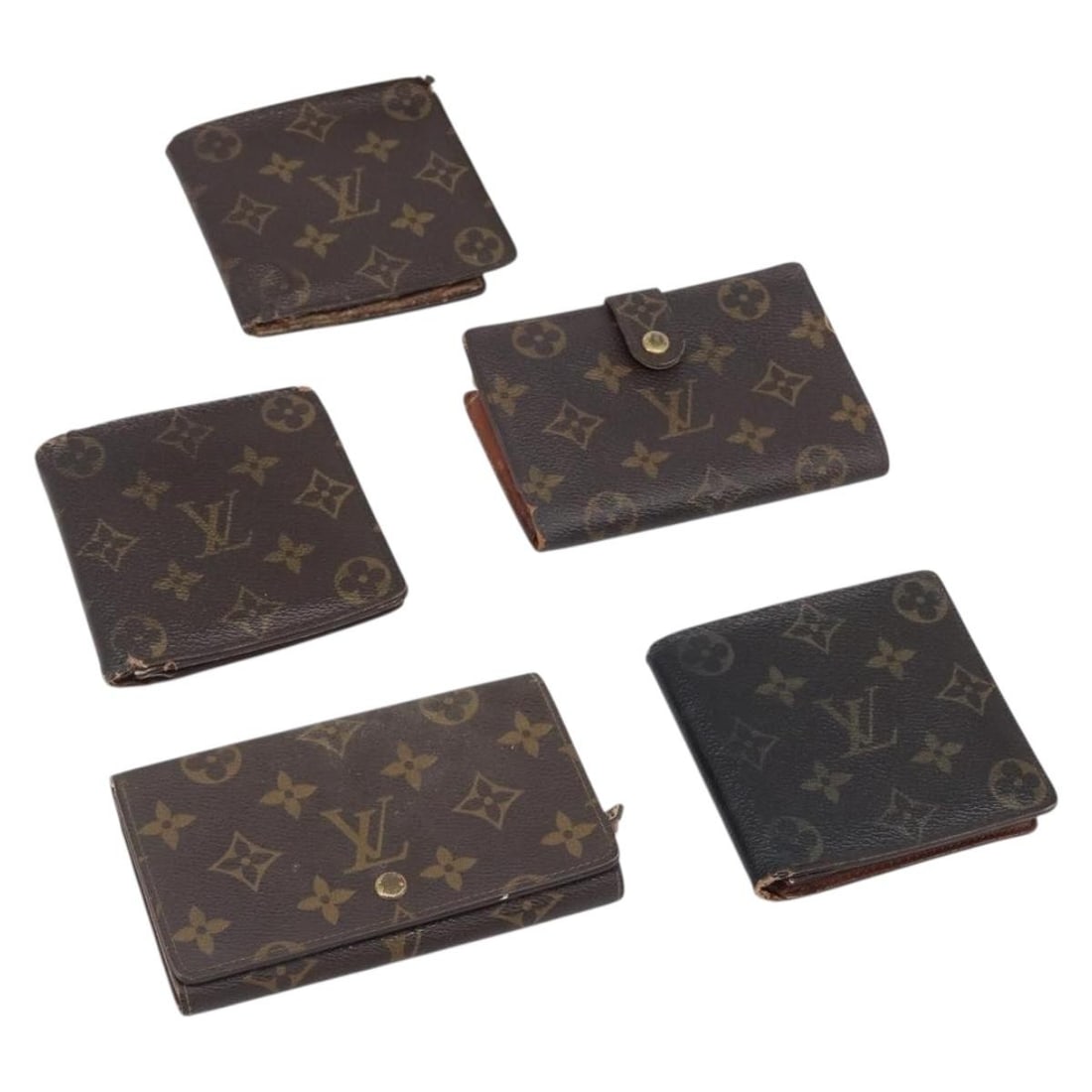 Set of 5 Louis Vuitton Monogram Canvas Women's Wallets: Set of 5 Louis Vuitton Monogram Canvas Women's Wallets Set of five Louis Vuitton wallets in Monogram canvas. This bundle includes only the items shown, with no box or dust bag. Made in France. Overall