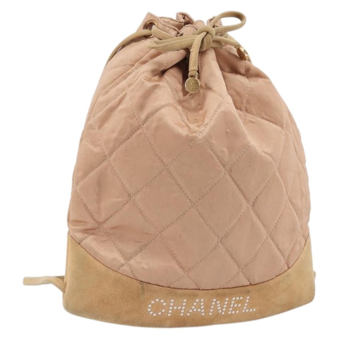 CHANEL Satin Backpack Matelasse Pink Gold CC France: CHANEL Satin Backpack Matelasse Pink Gold CC France A Chanel Matelasse backpack in pink and gold satin with the signature CC design. Made in France, this women's bag has a slim profile and comes witho