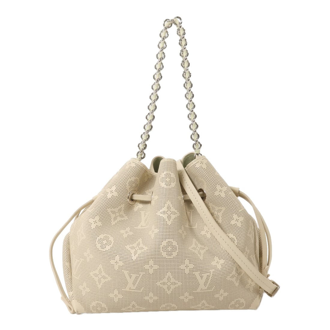 Louis Vuitton Bella M23987 Mahina Beige 2 Way Shoulder Bag: Louis Vuitton Bella M23987 Mahina Beige 2 Way Shoulder Bag A Louis Vuitton Bella 2 Way Shoulder Bag in beige Mahina and calfskin (cowhide), model M23987. Designed for women, this bag features a regula