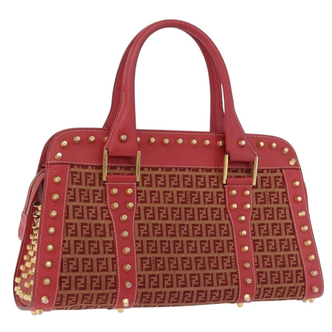 FENDI Red Gold Zucchino Canvas Womens Handbag Italy: FENDI Red Gold Zucchino Canvas Womens Handbag Italy FENDI hand bag in Zucchino Canvas with a red and gold color scheme. Made in Italy, this women's bag measures approximately 42 cm wide, 23 cm high, a