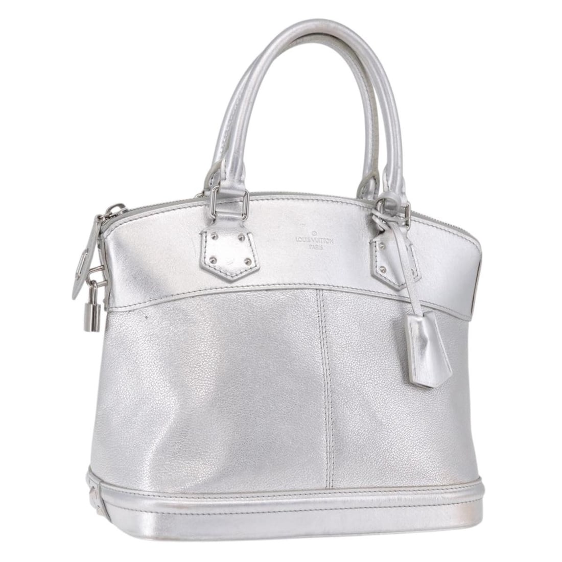 Louis Vuitton M95541 Suhari Lockit PM Silver Leather Handbag: Louis Vuitton M95541 Suhari Lockit PM Silver Leather Handbag Louis Vuitton Suhari Lockit PM handbag in silver leather. This women's handbag is made in France and includes a dust bag, padlock, two keys
