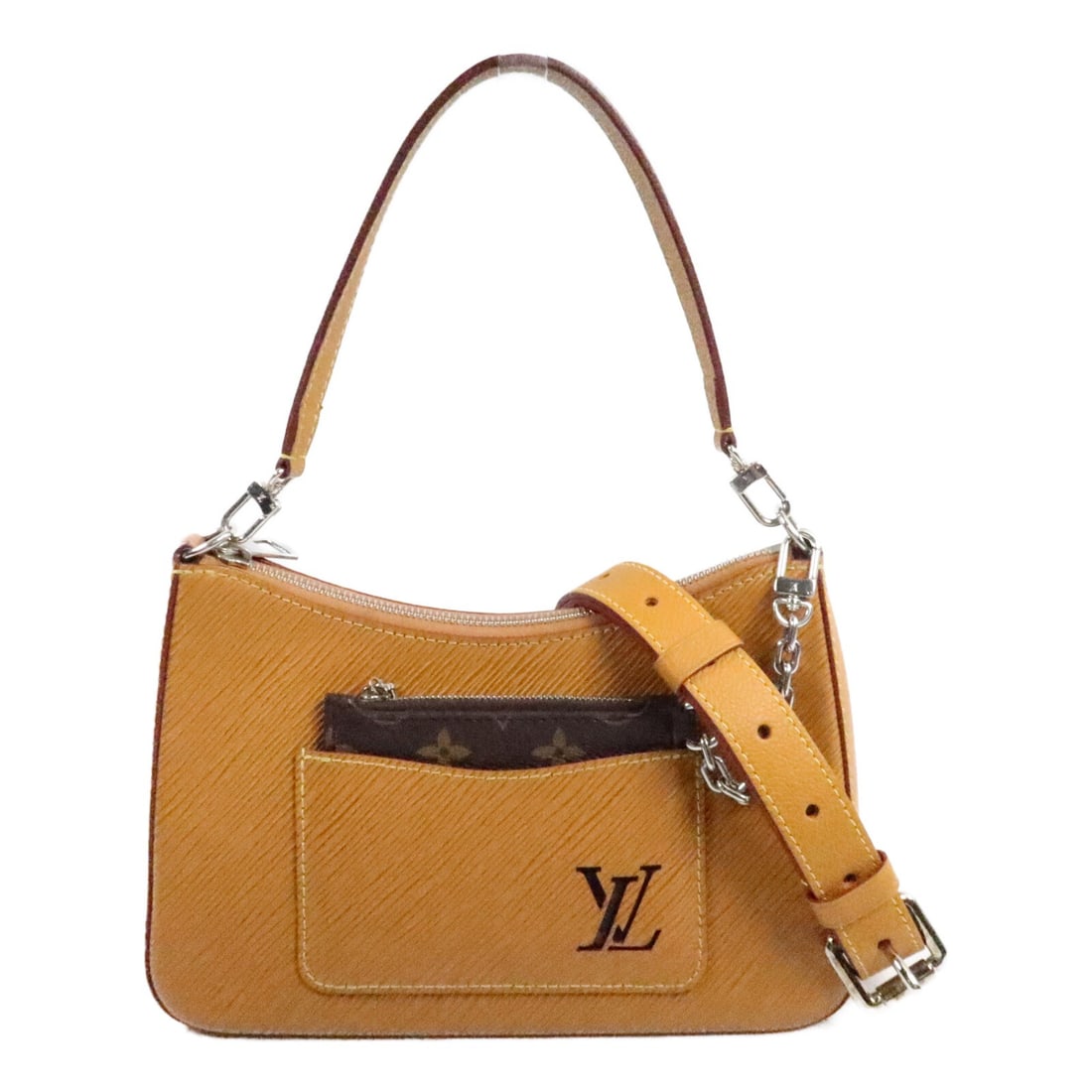 Louis Vuitton Marelle M80794 Epi Calfskin 2way Shoulder Bag Brown: Louis Vuitton Marelle M80794 Epi Calfskin 2way Shoulder Bag Brown Louis Vuitton Marelle 2-way shoulder bag in brown Epi and calfskin leather. This women's bag features a structured silhouette with a t