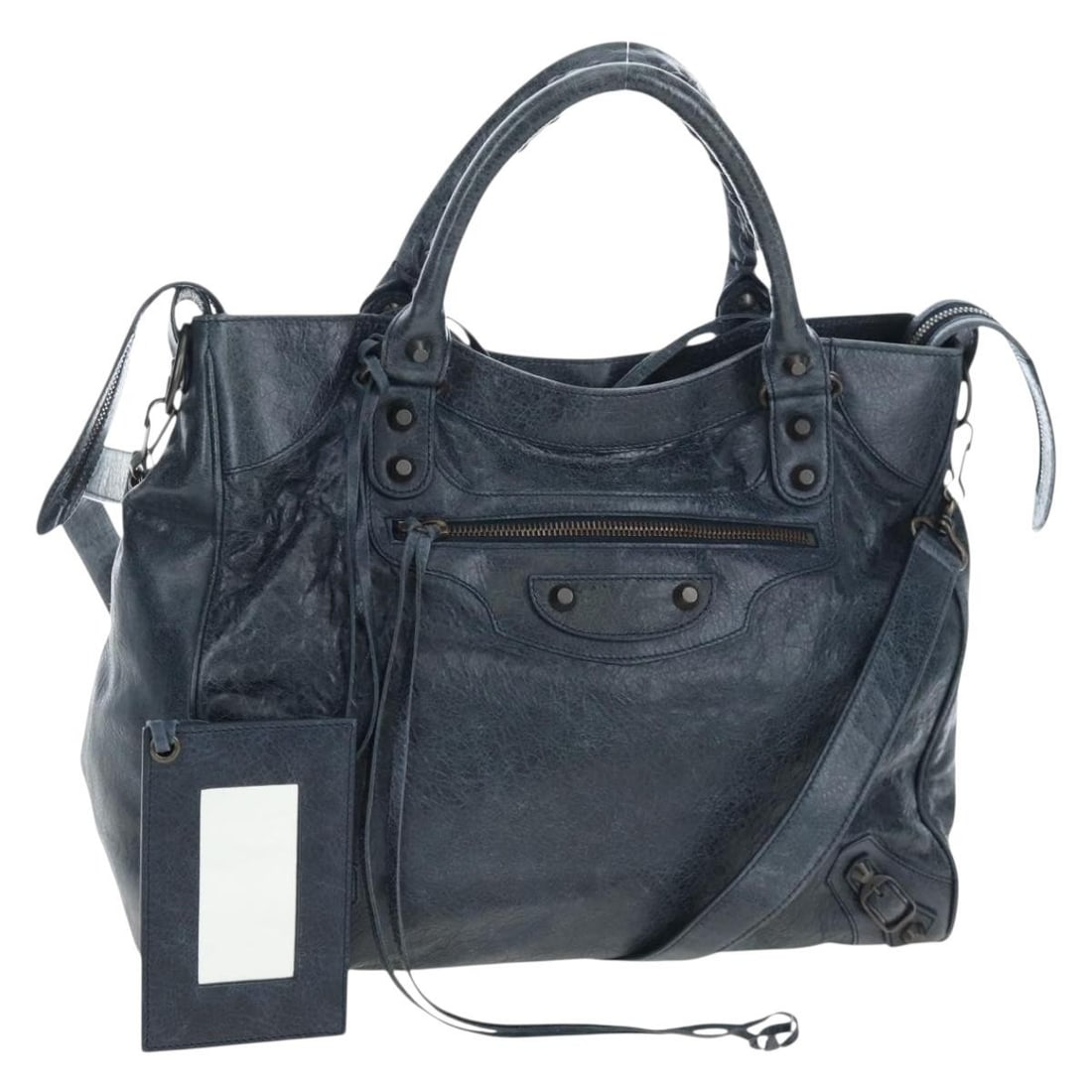 Balenciaga 235216 The Vero leather 2way handbag navy: Balenciaga 235216 The Vero leather 2way handbag navy Balenciaga The Vero 2-way handbag in navy leather. Made in Italy, this women's bag can be carried by the top handles or worn with the detachable sh