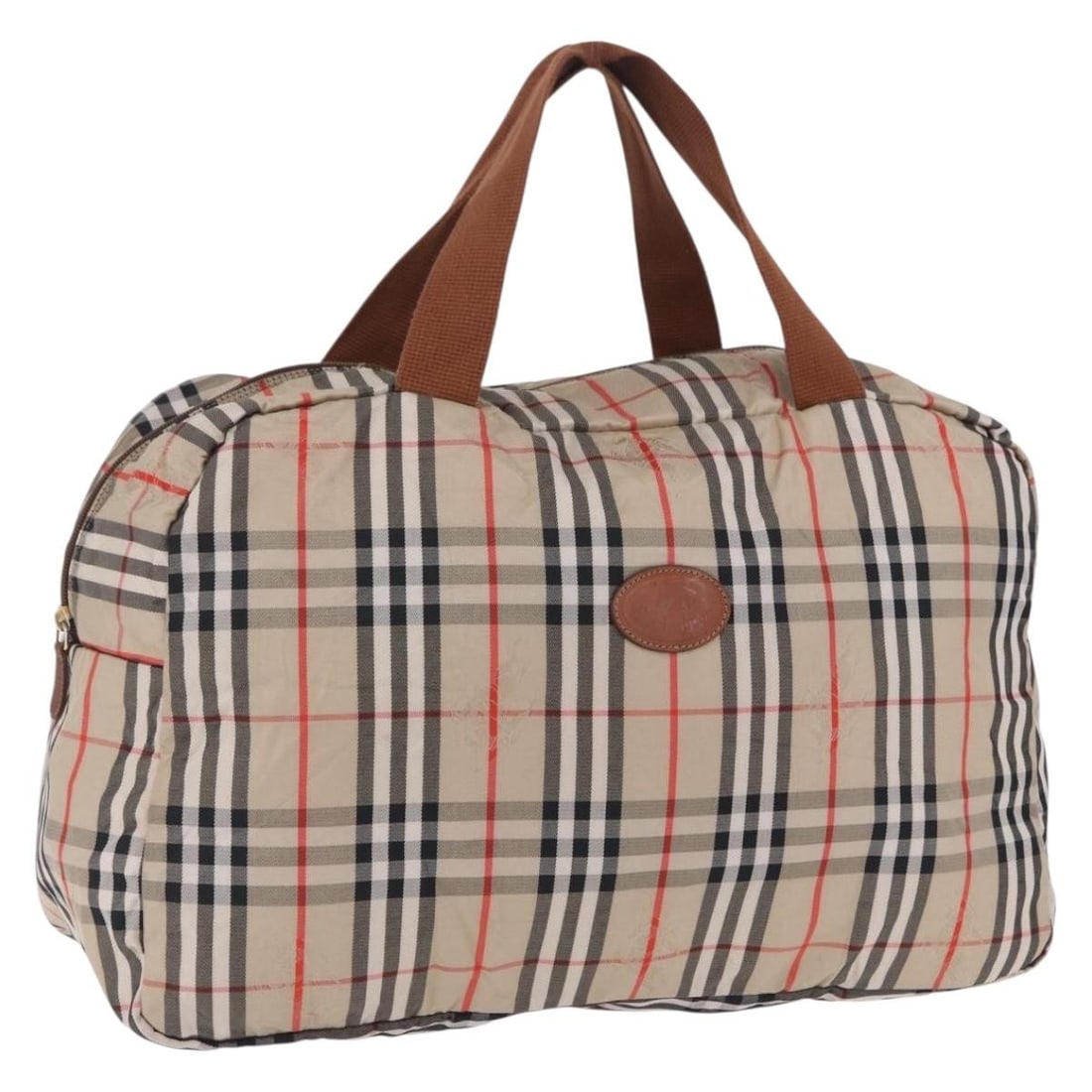 Burberrys Nova Check Canvas Boston Bag Beige Brown Folding: Burberrys Nova Check Canvas Boston Bag Beige Brown Folding Burberrys Nova Check folding Boston bag in beige and brown canvas. This women's bag features a classic Boston bag silhouette with dual handle