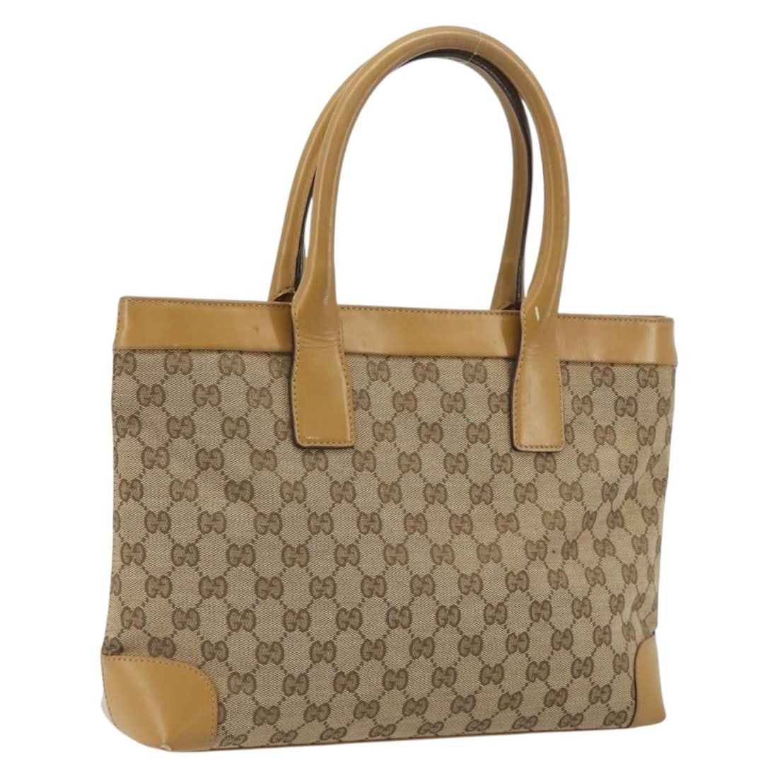 Gucci 002 1119 Beige GG Canvas Womens Tote: Gucci 002 1119 Beige GG Canvas Womens Tote Authentic Gucci tote bag in beige GG canvas with dual handles and an open interior. This womens bag is made in Italy and shows heavy signs of use, including 