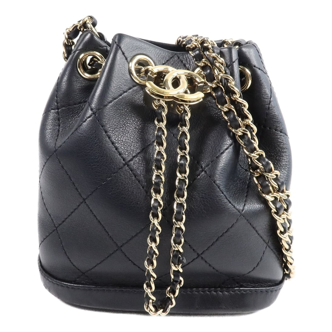 CHANEL CC Bucket Shoulder Bag Black Lambskin Chain Strap: CHANEL CC Bucket Shoulder Bag Black Lambskin Chain Strap Chanel CC bucket bag in black lambskin leather with a chain shoulder strap and CC GHW detailing. This women's shoulder bag is made in France an