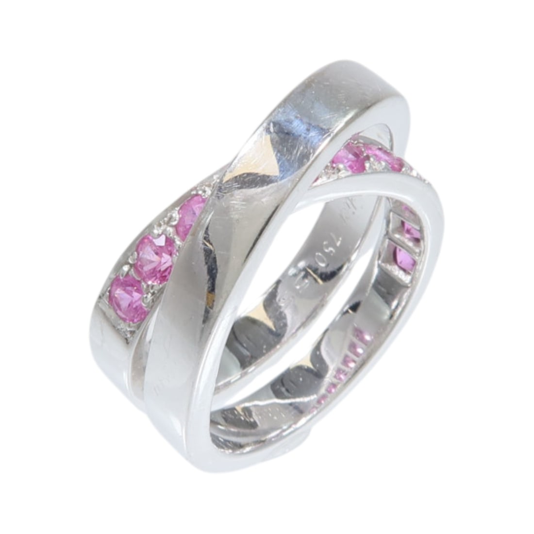 Cartier Nouvelle Vague 18K White Gold Ring Pink Sapphire Diamond Size 7.25 (1 of 10)