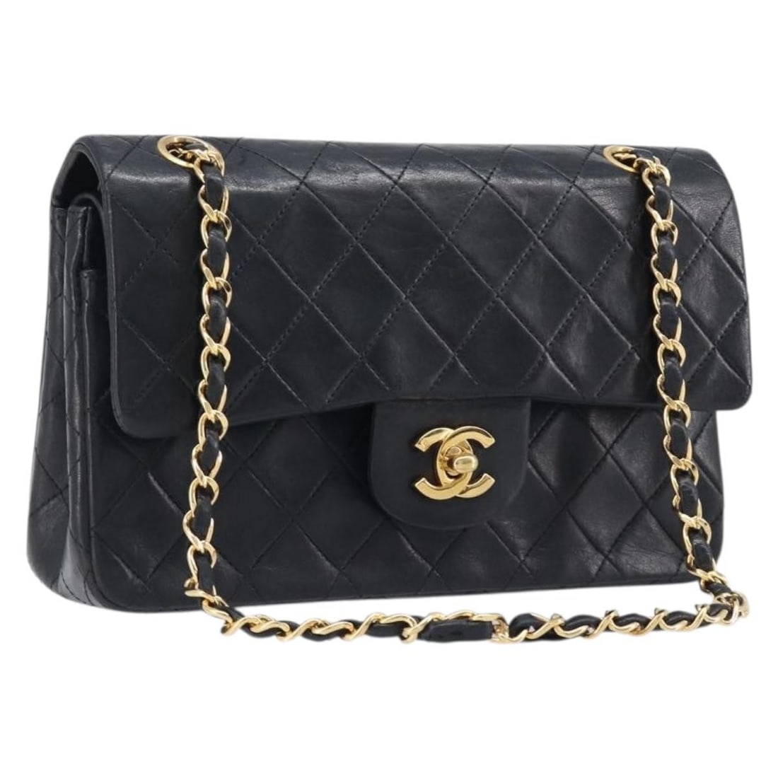 CHANEL Matelasse 23 Lamb Skin Shoulder Bag Black Gold: CHANEL Matelasse 23 Lamb Skin Shoulder Bag Black Gold Classic CHANEL Matelasse 23 shoulder bag crafted in black lamb skin with gold-tone CC detailing. Made in France, this women's shoulder bag feature