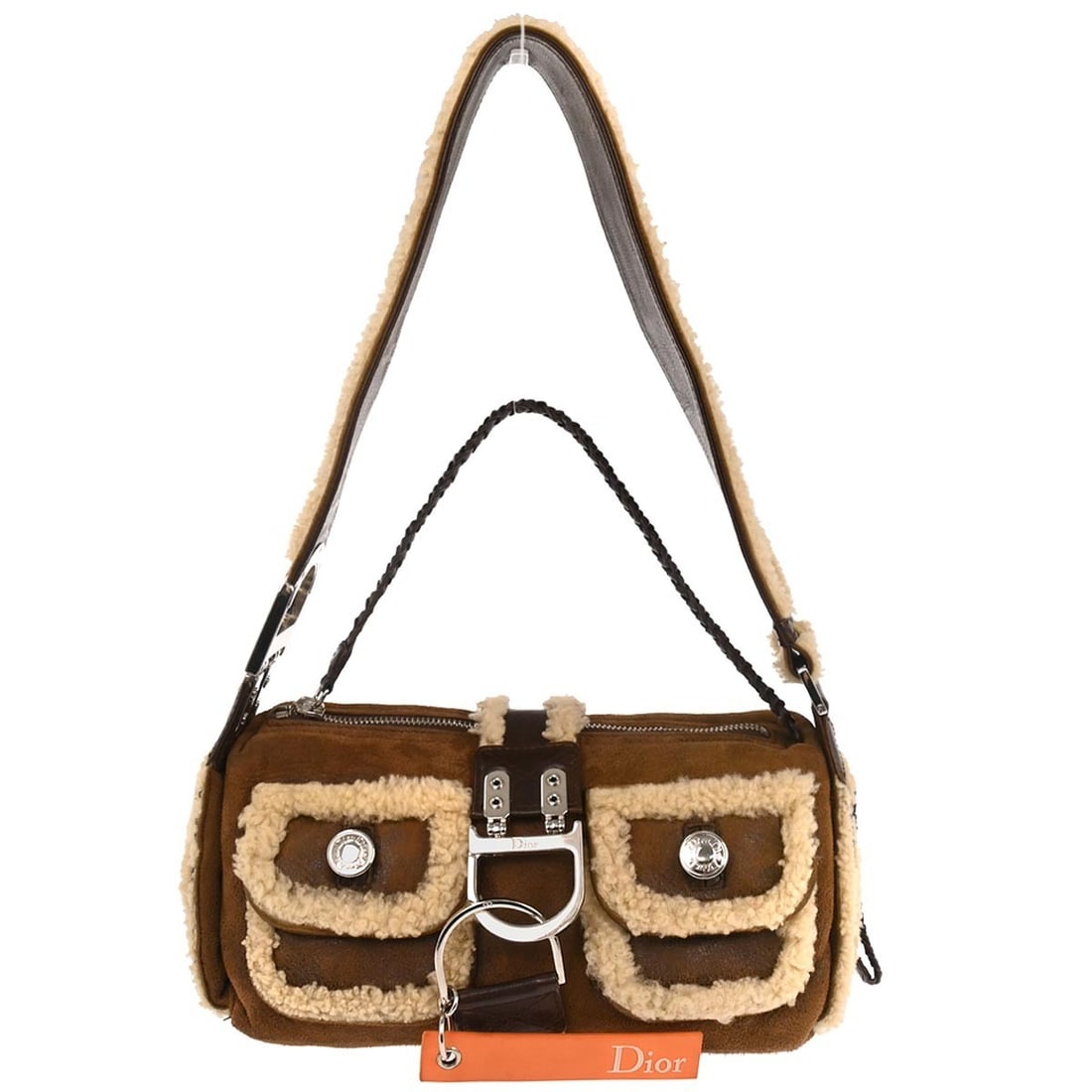 Dior Flight Brown Mouton Shoulder Bag Zip Closure Italy (1 of 11)