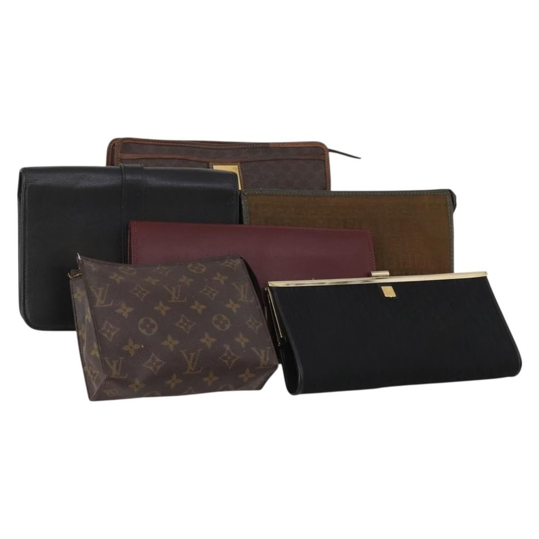 6 Piece Designer Leather Clutch Bag Lot Louis Vuitton Celine Fendi Dior Cartier: 6 Piece Designer Leather Clutch Bag Lot Louis Vuitton Celine Fendi Dior Cartier Set of 6 women's clutch bags in leather, monogram canvas, and Zucchino canvas. This bundle includes pieces in monogram, 