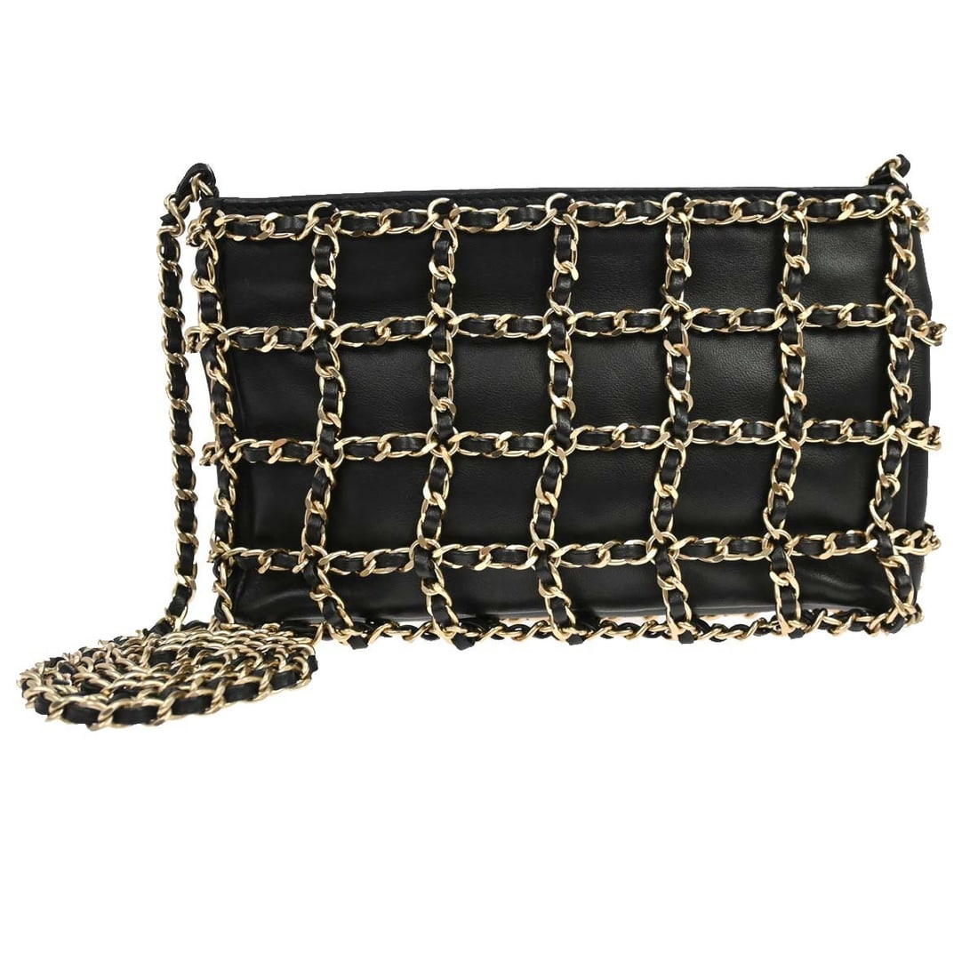CHANEL Chain Shoulder Bag Black Lambskin Flap with Coco Mark: CHANEL Chain Shoulder Bag Black Lambskin Flap with Coco Mark Chanel shoulder bag in black lambskin leather with a chain strap and Coco Mark accent. The flap-style design is finished with black leather