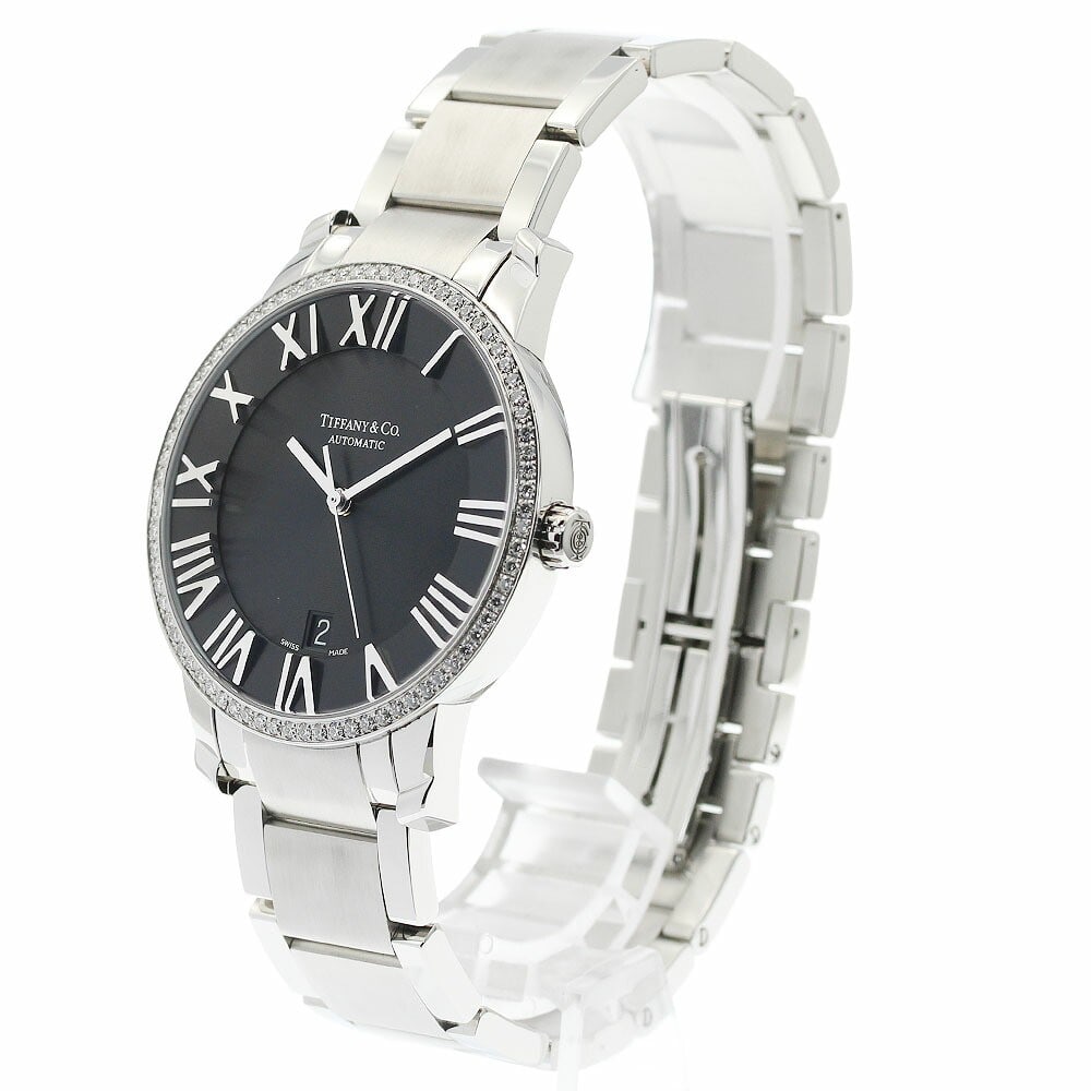 Tiffany Co Atlas Dome mens automatic watch Z1801.68.10B10A00A date black dial: Tiffany Co Atlas Dome mens automatic watch Z1801.68.10B10A00A date black dial Tiffany & Co. Atlas Dome men's wristwatch with automatic movement and date display. This Swiss-made watch features a black