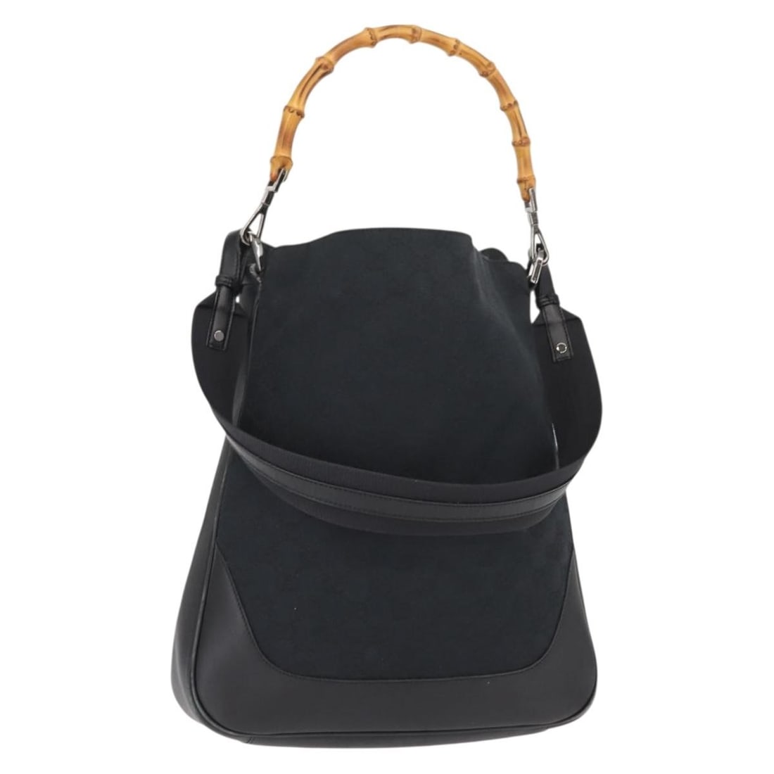 GUCCI GG Canvas Bamboo Shoulder Bag Black Silver 001 4058 1705 Auth: GUCCI GG Canvas Bamboo Shoulder Bag Black Silver 001 4058 1705 Auth This GUCCI GG Canvas Bamboo Shoulder Bag is a stylish accessory that combines elegance with functionality. Crafted in Italy, this sh