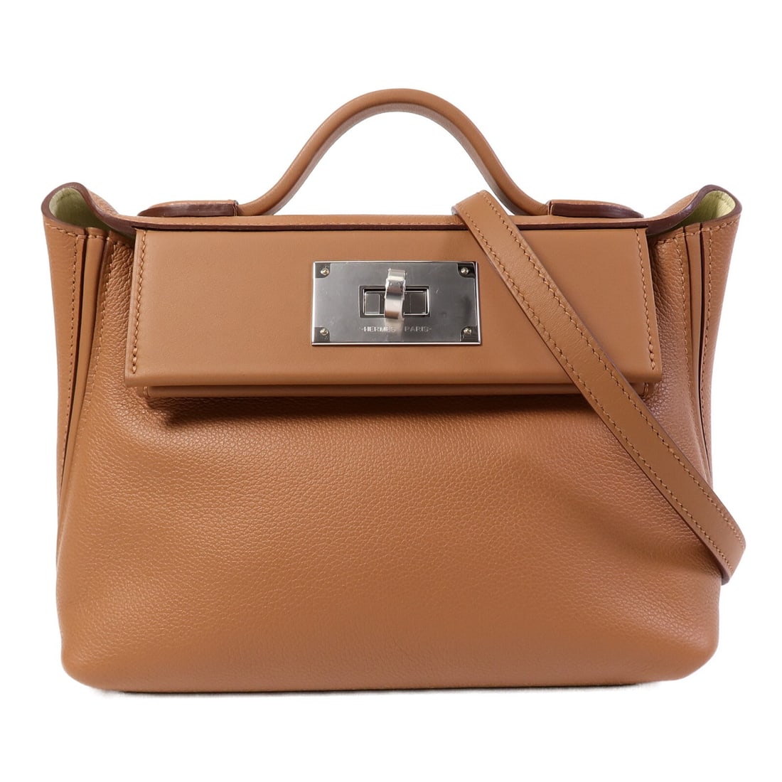 Hermes 24 24 Mini Shoulder Bag Evercolor Calfskin Gold Jaune Milton: Hermes 24 24 Mini Shoulder Bag Evercolor Calfskin Gold Jaune Milton Hermes PHW 24/24 Mini 2 Way Shoulder Bag in Evercolor and Swift calfskin, presented in Gold x Brown x Gold/Jaune Milton. It features