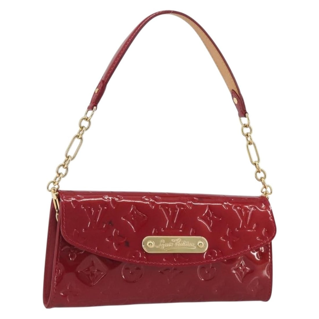 Louis Vuitton M93543 Vernis patent leather clutch in Pomme D'amour: Louis Vuitton M93543 Vernis patent leather clutch in Pomme D'amour Louis Vuitton Monogram Vernis Sunset Bluebird clutch bag in Pomme D'amour patent leather. Made in France, this women's bag features a