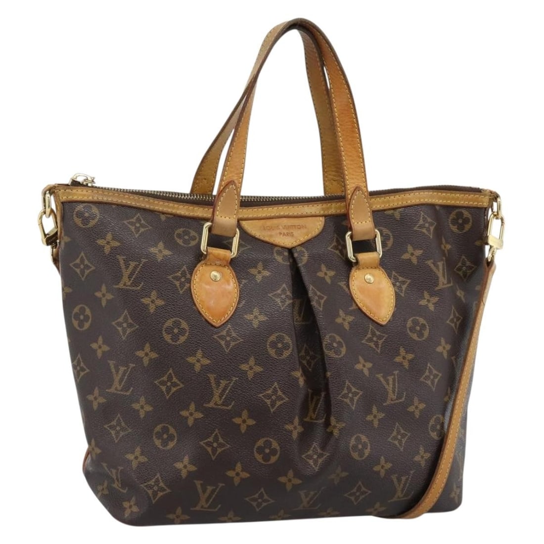 Louis Vuitton M40145 Palermo PM Monogram Canvas Tote with Strap: Louis Vuitton M40145 Palermo PM Monogram Canvas Tote with Strap Louis Vuitton Palermo PM tote bag in Monogram canvas with an included shoulder strap. Made in France, this women's bag shows heavy use t