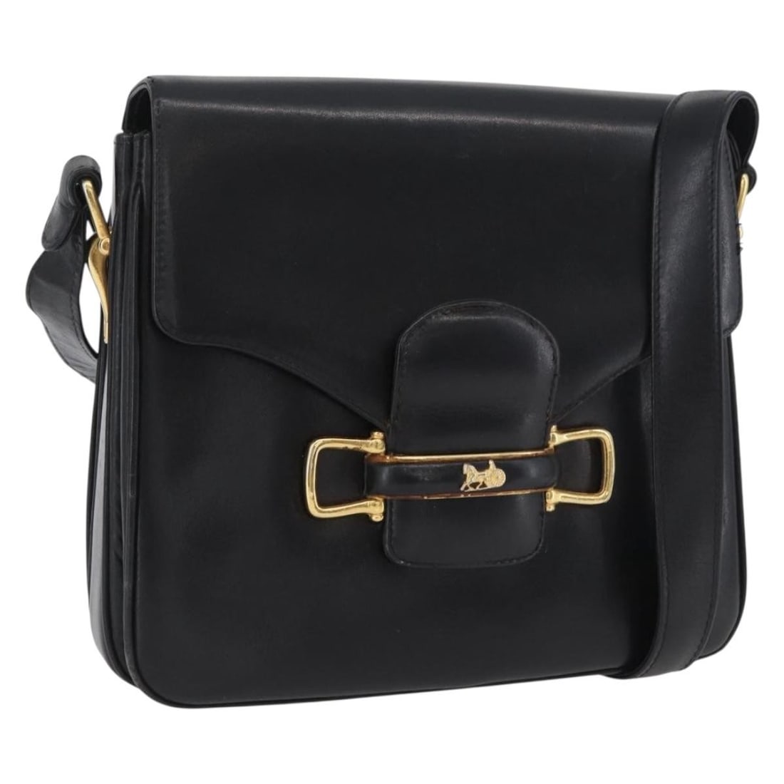 CELINE Horse Carriage leather shoulder bag black with gold tone: CELINE Horse Carriage leather shoulder bag black with gold tone Celine Horse Carriage shoulder bag in black leather with gold-tone detailing. Made in Italy, this women's bag features a classic shoulde