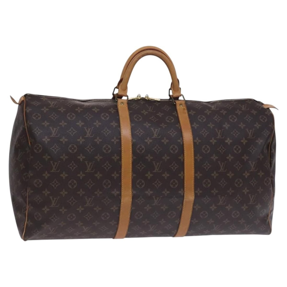 Louis Vuitton M41422 Keepall 60 Monogram Canvas Boston Bag: Louis Vuitton M41422 Keepall 60 Monogram Canvas Boston Bag Authentic Louis Vuitton Keepall 60 Boston bag in Monogram canvas, model M41422, made in France. This heavily used piece shows visible wear th
