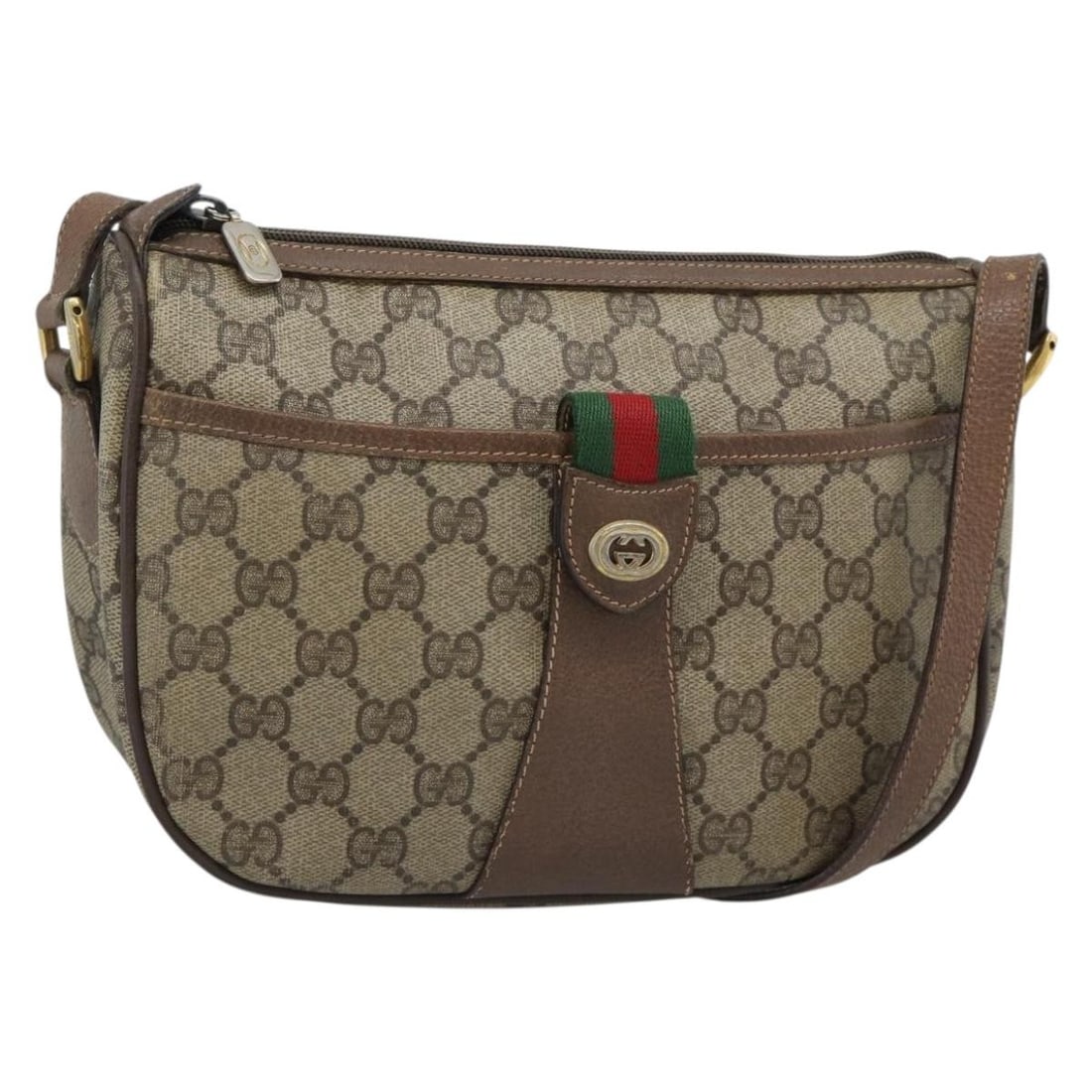 GUCCI 89 02 032 GG Supreme Sherry Web Shoulder Bag Beige PVC Leather: GUCCI 89 02 032 GG Supreme Sherry Web Shoulder Bag Beige PVC Leather Vintage Gucci GG Supreme Web Sherry Line shoulder bag in beige and gold PVC leather with GG canvas. Made in Italy, this women's bag