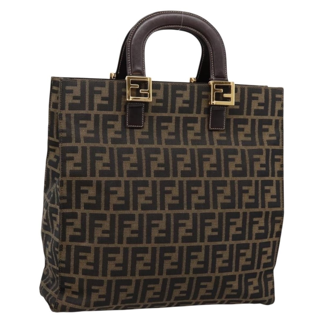 FENDI Zucca Canvas Tote Hand Bag Black Brown with Dust Bag: FENDI Zucca Canvas Tote Hand Bag Black Brown with Dust Bag Authentic FENDI handbag in black and brown Zucca canvas with a structured everyday silhouette and short handles. Includes a dust bag. Conditi
