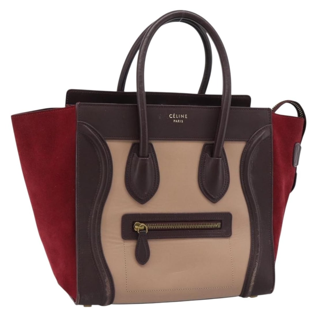 Celine Luggage Micro Leather Handbag Bordeaux Gold Tone Italy: Celine Luggage Micro Leather Handbag Bordeaux Gold Tone Italy Celine Luggage Micro Shopper Hand Bag in Bordeaux/Gold leather, made in Italy. This handbag is offered in heavily used condition with visi