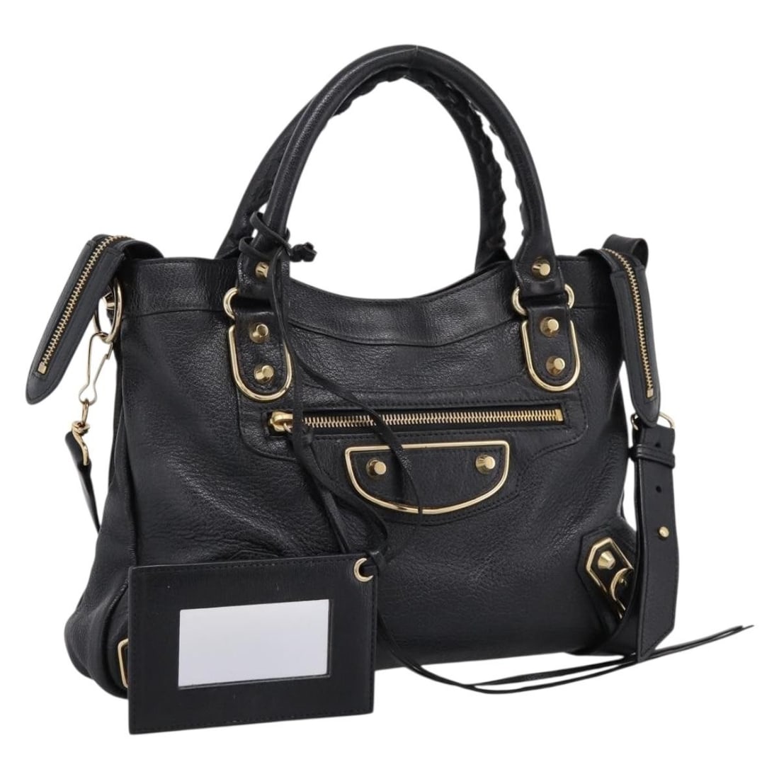BALENCIAGA 390149 Town 2way Leather Hand Bag Black Gold (1 of 18)