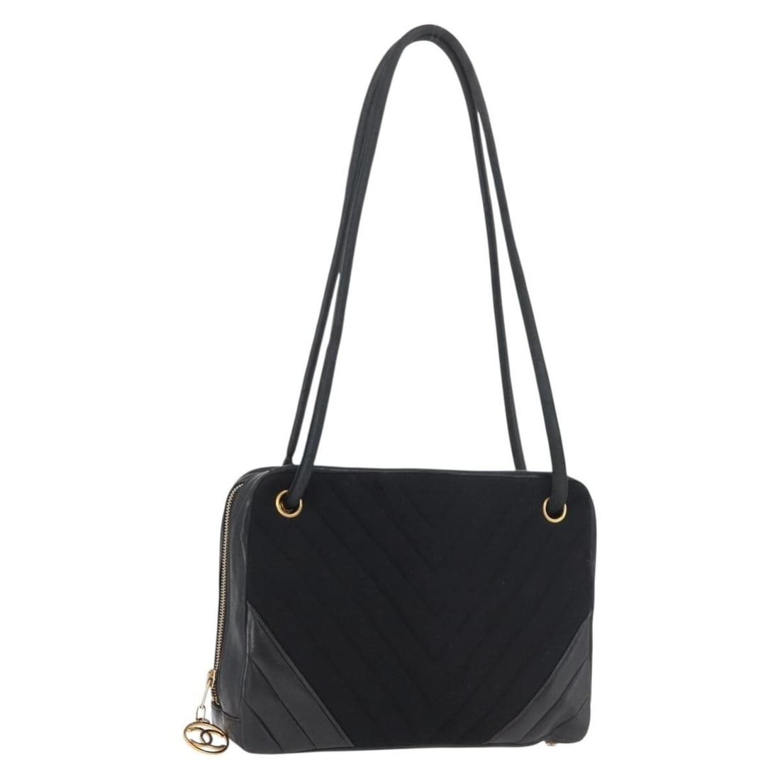 Chanel V Stitch Cotton Shoulder Bag Black Gold Italy: Chanel V Stitch Cotton Shoulder Bag Black Gold Italy Authentic CHANEL V Stitch shoulder bag in black cotton with gold-tone CC detailing. Made in Italy, this women's shoulder bag includes only the item