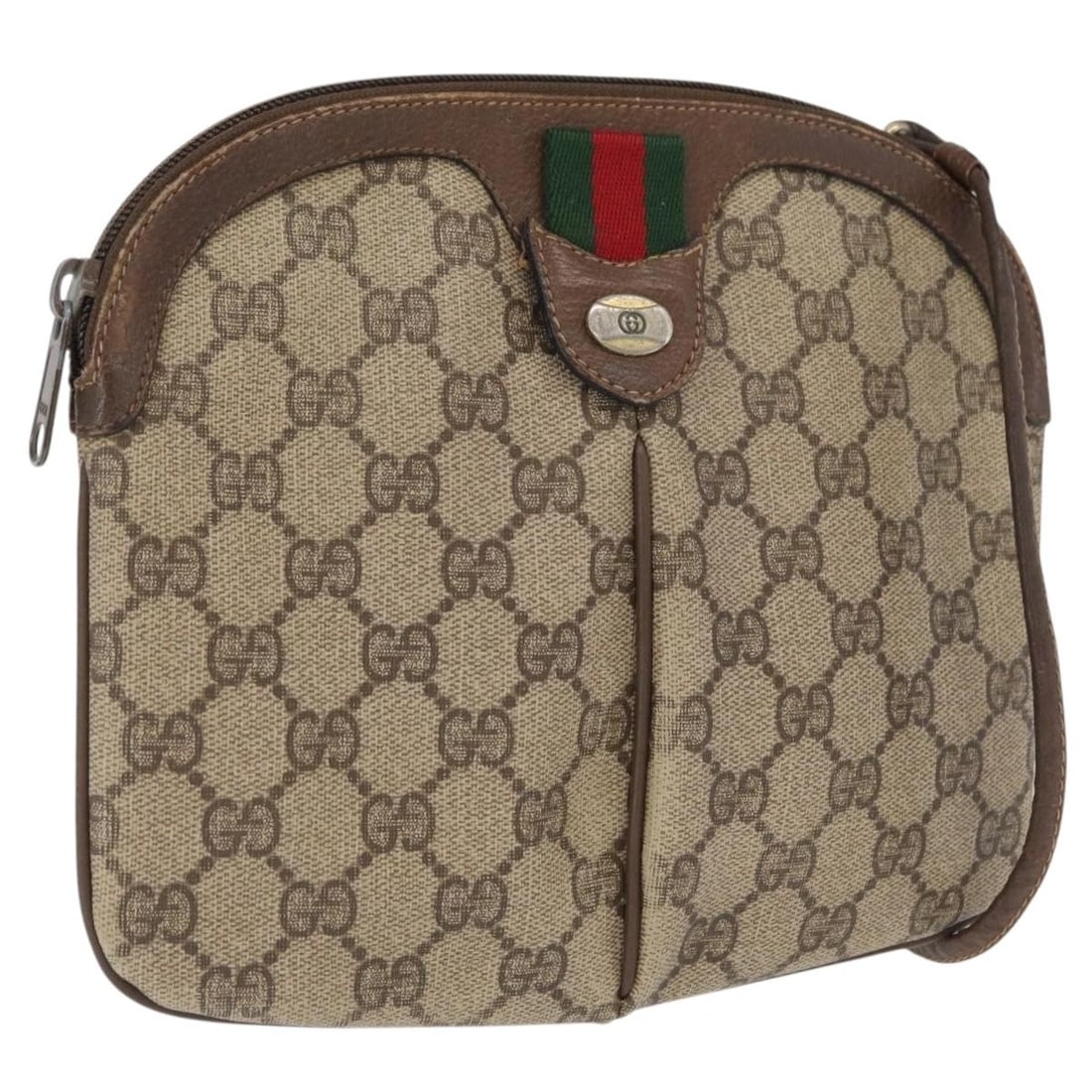 GUCCI Sherry Line GG Supreme PVC Shoulder Bag Beige Gold: GUCCI Sherry Line GG Supreme PVC Shoulder Bag Beige Gold Gucci GG Supreme Web Sherry Line shoulder bag in beige and gold GG canvas, made in Italy. This women's bag features a compact shoulder silhouet