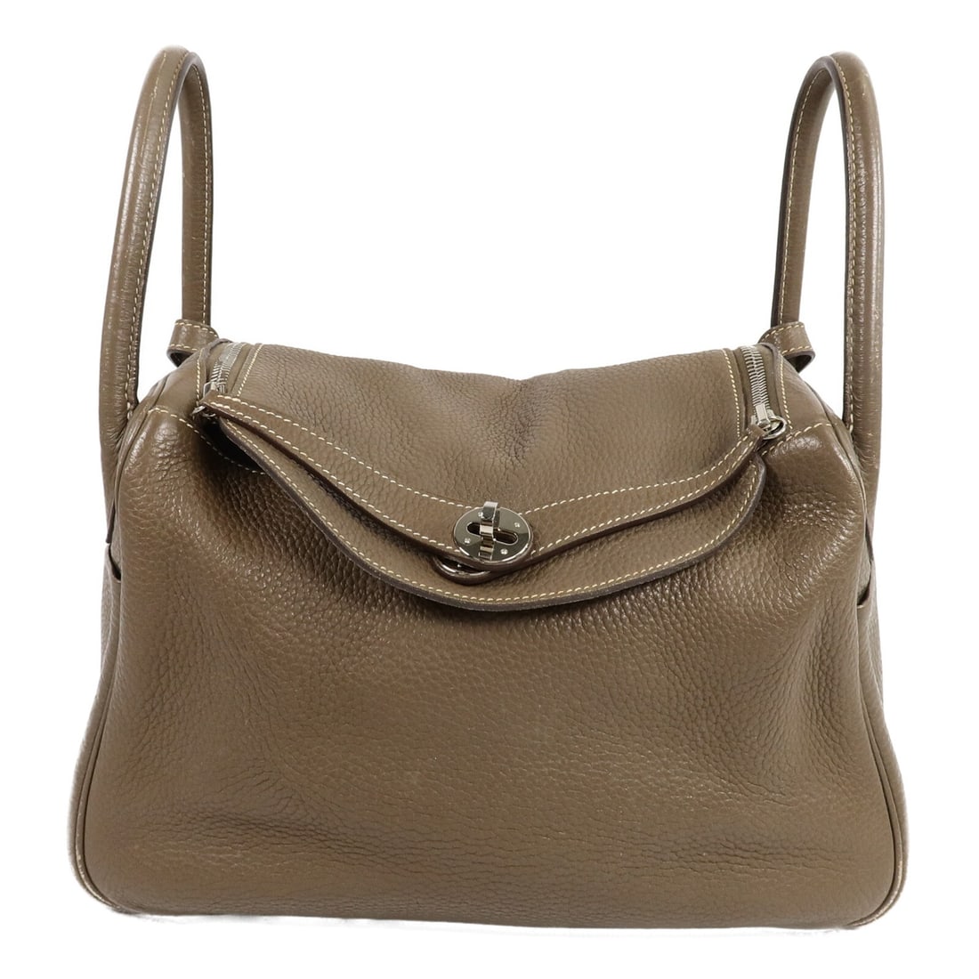 Hermes Lindy 30 Clemence Leather 2 Way Shoulder Bag Etoupe PHW: Hermes Lindy 30 Clemence Leather 2 Way Shoulder Bag Etoupe PHW Hermes Lindy 30 2-way shoulder and hand bag in Etoupe Clemence leather with palladium-tone hardware. Made in France, this women's bag fea