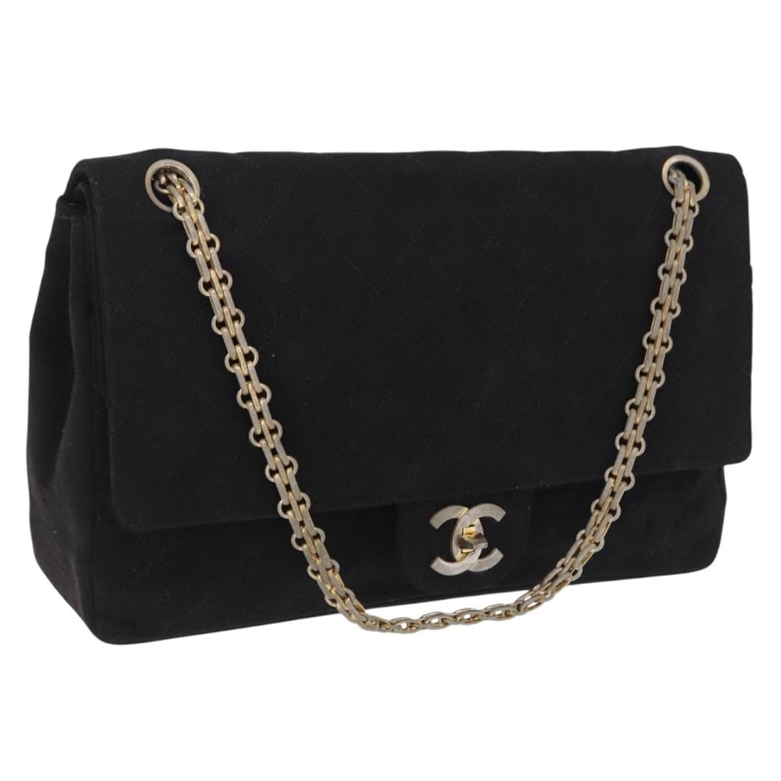 CHANEL Matelasse Cotton Shoulder Bag Black with Gold CC: CHANEL Matelasse Cotton Shoulder Bag Black with Gold CC Chanel Matelasse chain shoulder bag in black cotton with gold-tone CC detailing. Made in France, this women's shoulder bag includes only the ite