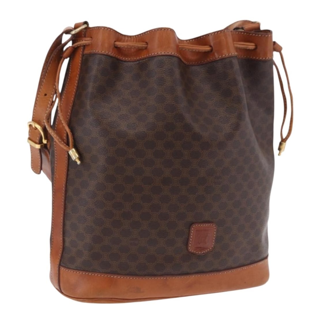 CELINE Macadam Shoulder Bag Brown PVC Leather Gold Tone: CELINE Macadam Shoulder Bag Brown PVC Leather Gold Tone Celine Macadam canvas shoulder bag in brown with gold-tone accents, crafted with PVC leather trim and made in Italy. This women's shoulder bag h