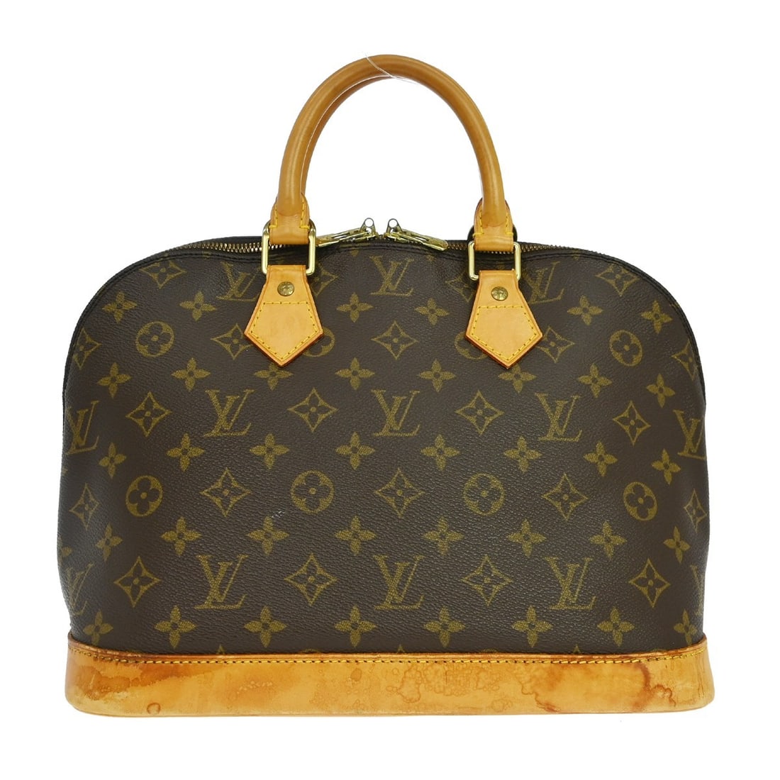Louis Vuitton Alma M51130 Monogram Canvas Top Handle Bag: Louis Vuitton Alma M51130 Monogram Canvas Top Handle Bag Vintage Louis Vuitton Alma handbag in brown Monogram canvas with leather trim and double handles. This women's medium handbag features a zip cl