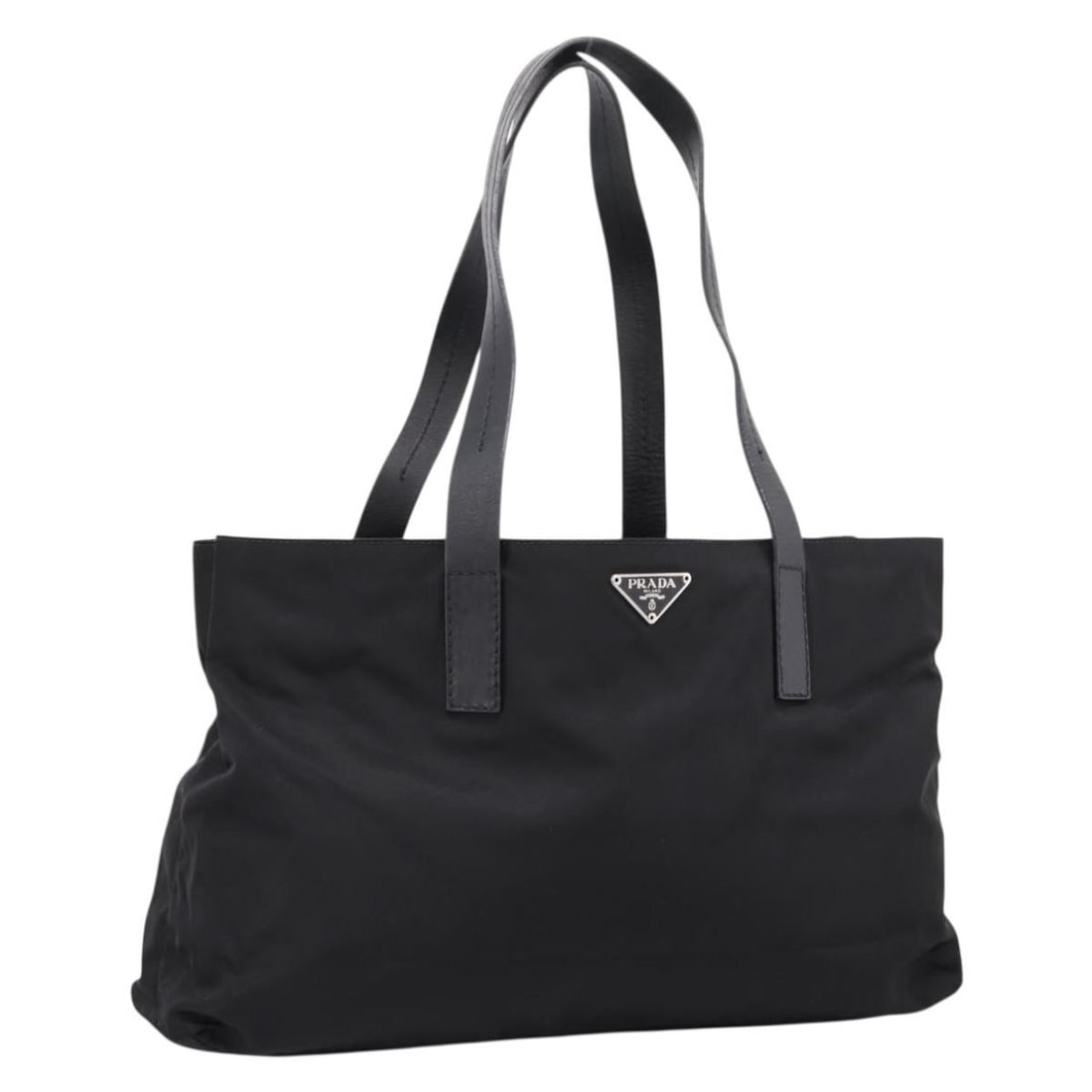 PRADA Black Nylon Tote Bag Silver Tone Italy: PRADA Black Nylon Tote Bag Silver Tone Italy Authentic Prada Pocono tote bag in black nylon with silver-tone accents. Made in Italy, this women's tote is offered without the original box or dust bag; 