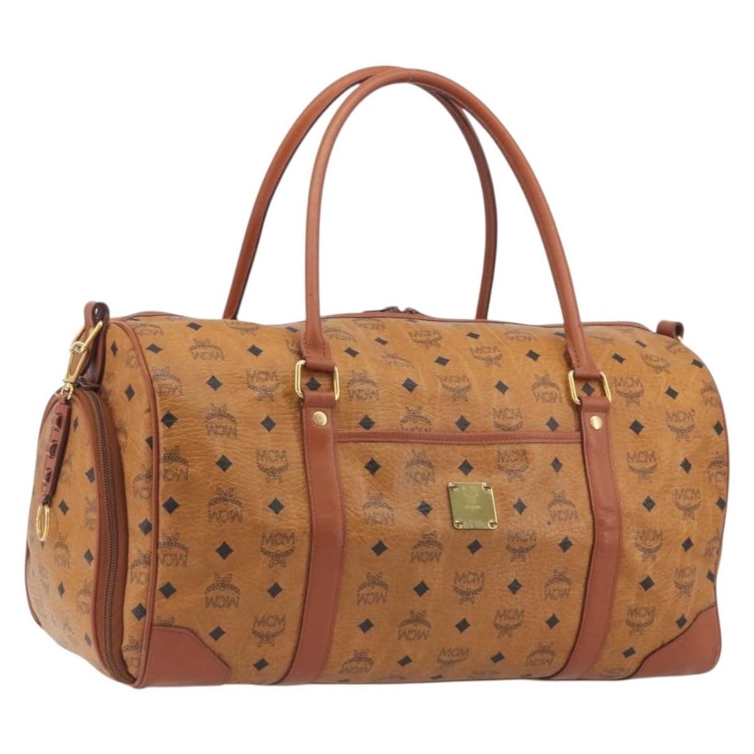 MCM Boston Bag Brown PVC Leather Gold Tone Germany: MCM Boston Bag Brown PVC Leather Gold Tone Germany Authentic MCM Vicetos Boston bag in brown PVC leather with gold-tone accents. This women's handbag was made in Germany and features a spacious Boston