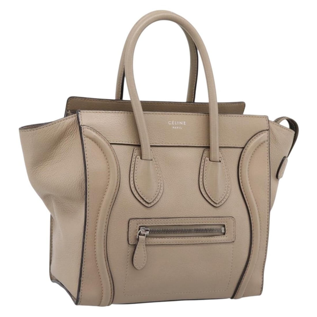 CELINE Luggage Micro leather handbag beige silver tone Italy: CELINE Luggage Micro leather handbag beige silver tone Italy Celine Luggage Micro Shopper handbag in beige leather with silver-tone accents. Made in Italy, this women's handbag is offered without the 