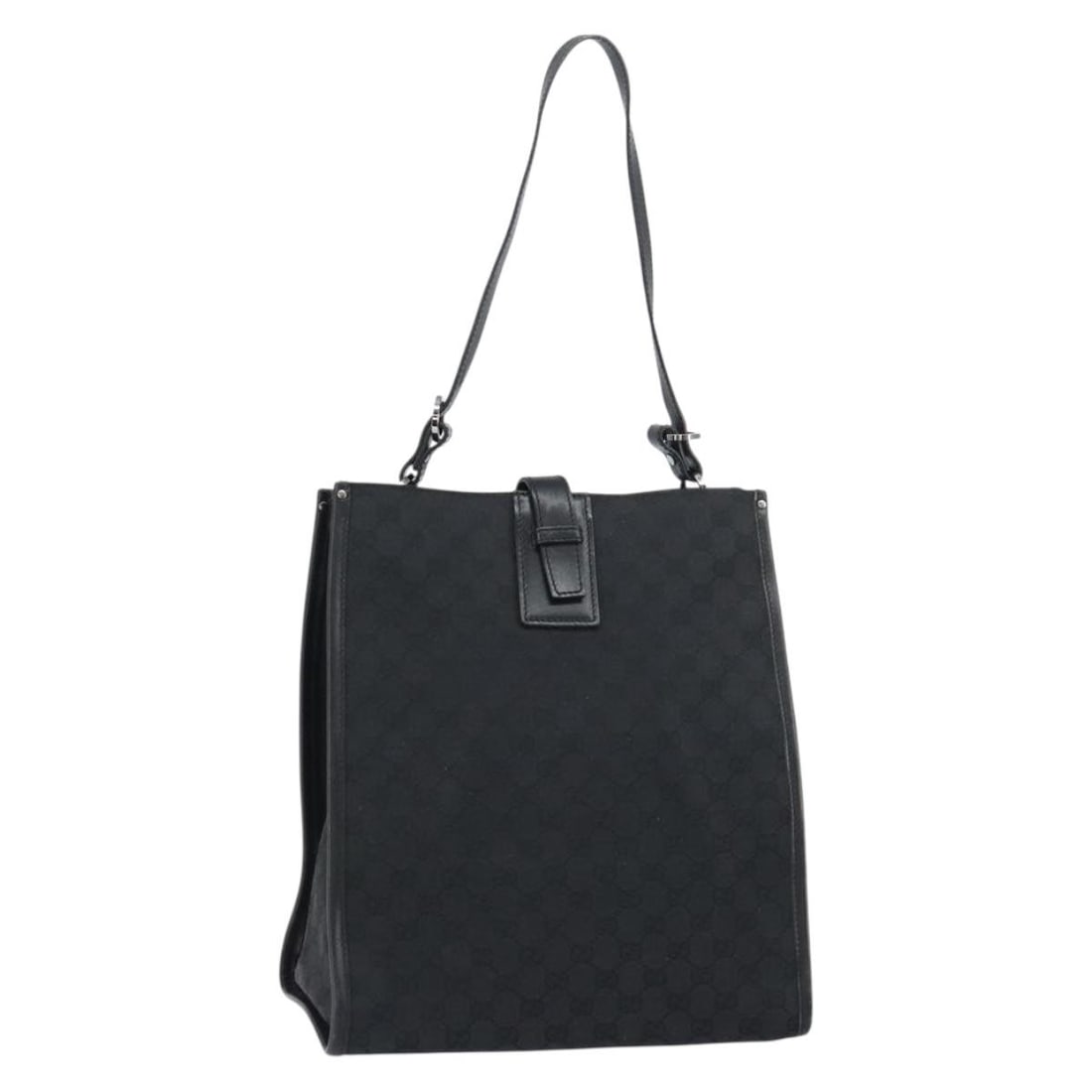 Gucci 109101 GG Canvas Shoulder Bag in Black Silver: Gucci 109101 GG Canvas Shoulder Bag in Black Silver Authentic Gucci shoulder bag in black and silver GG canvas, made in Italy. This women's bag has a soft, heavily used appearance with visible wear th