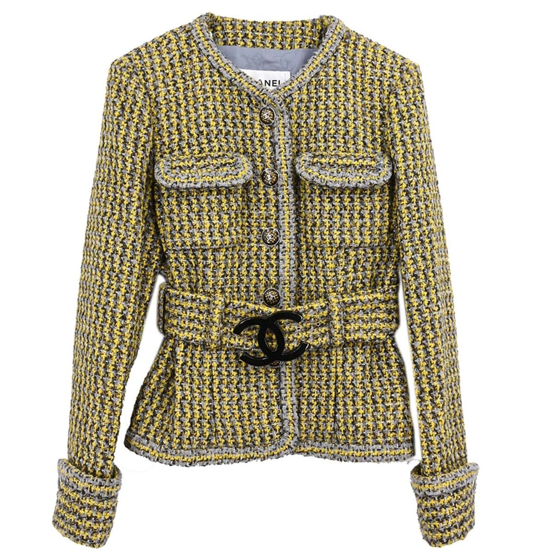 CHANEL P57148V39013 Women's Yellow Tweed Jacket Size 36 (1 of 15)