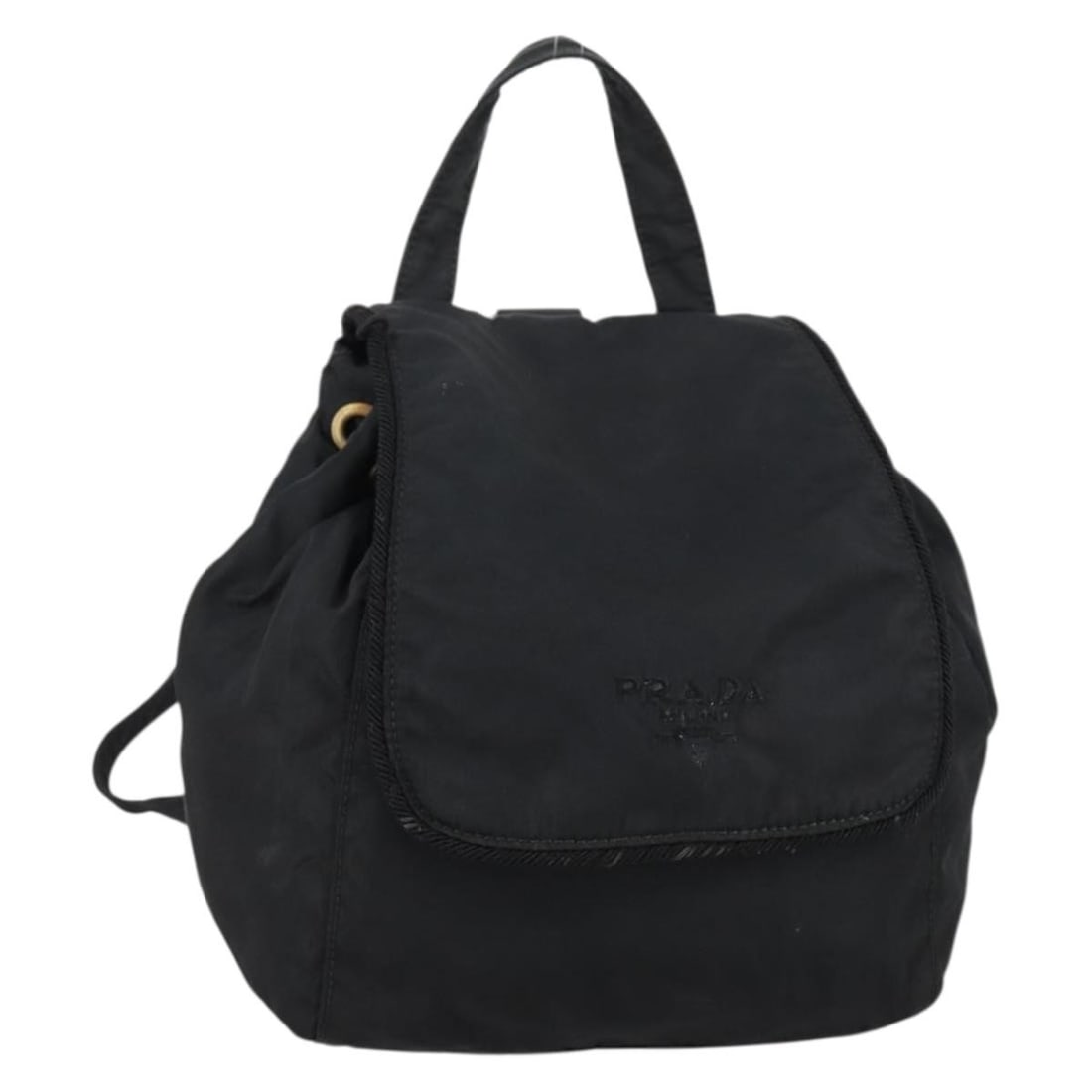 PRADA Black Nylon Backpack Silver Tone Italy: PRADA Black Nylon Backpack Silver Tone Italy Authentic Prada backpack in black nylon with silver-tone accents. Compact and practical, this women's bag is made in Italy. It is a heavily used item with 