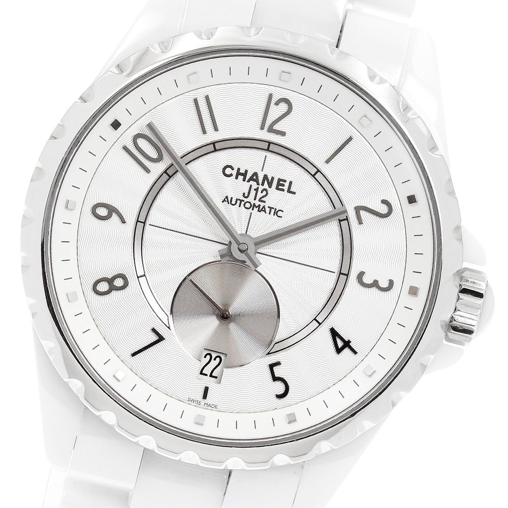 CHANEL J12 H3837 automatic white ceramic unisex wristwatch: CHANEL J12 H3837 automatic white ceramic unisex wristwatch Chanel J12 H3837 automatic wristwatch with a white dial and a stainless steel and ceramic case and bracelet. This unisex watch features date 