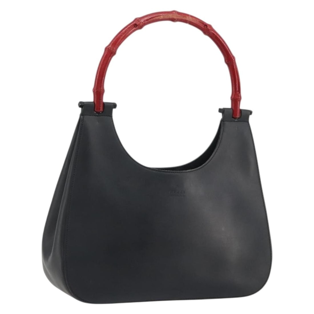 Gucci 001 3761 Bamboo Leather Hand Bag Black Italy: Gucci 001 3761 Bamboo Leather Hand Bag Black Italy Authentic Gucci bamboo handbag in black leather for women. This pre-owned bag shows visible wear consistent with heavy use, including rubbing, stains
