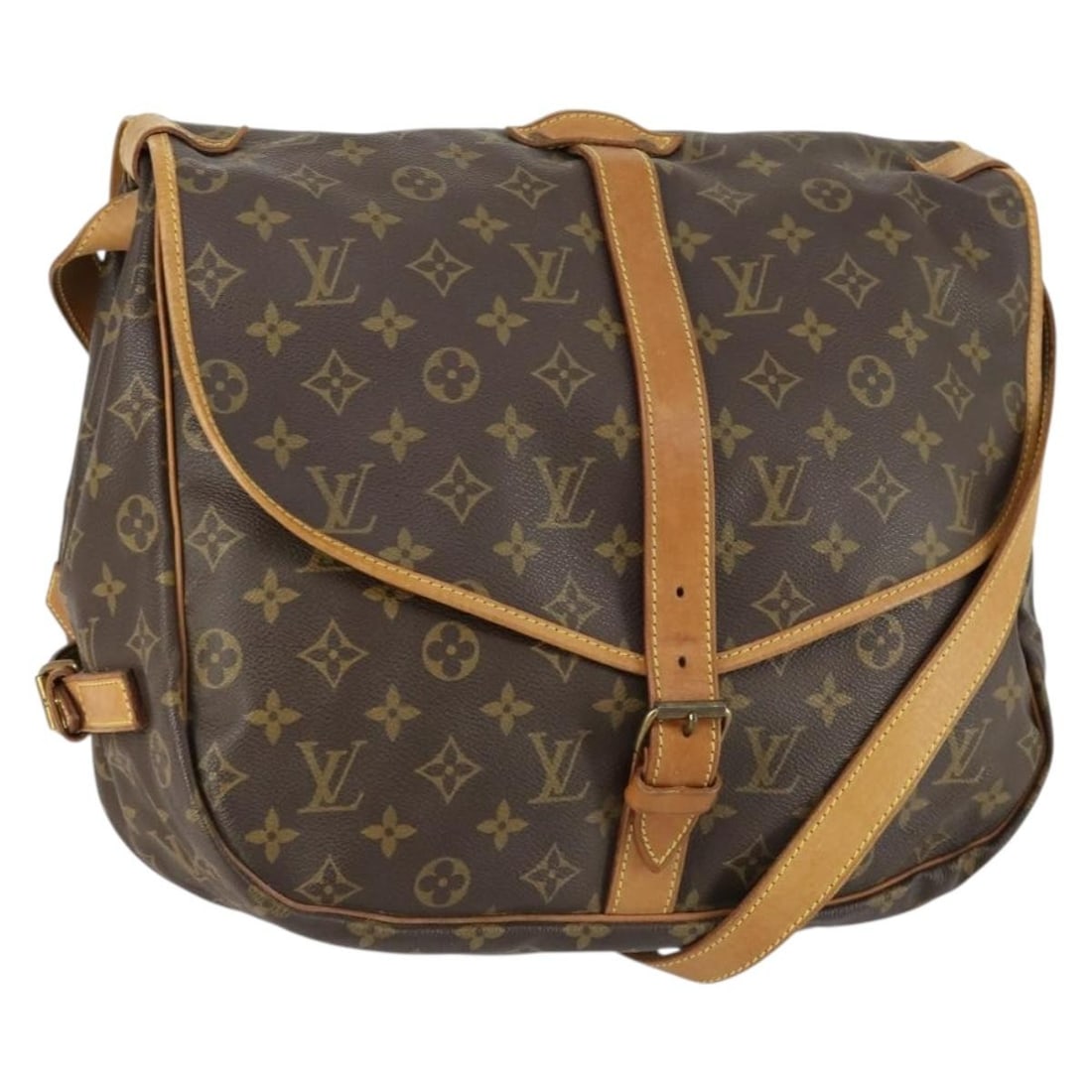 Louis Vuitton M42254 Saumur 35 Monogram Canvas Shoulder Bag: Louis Vuitton M42254 Saumur 35 Monogram Canvas Shoulder Bag Louis Vuitton Saumur 35 shoulder bag in Monogram canvas, made in France. This women's bag features the classic Monogram exterior and an adju