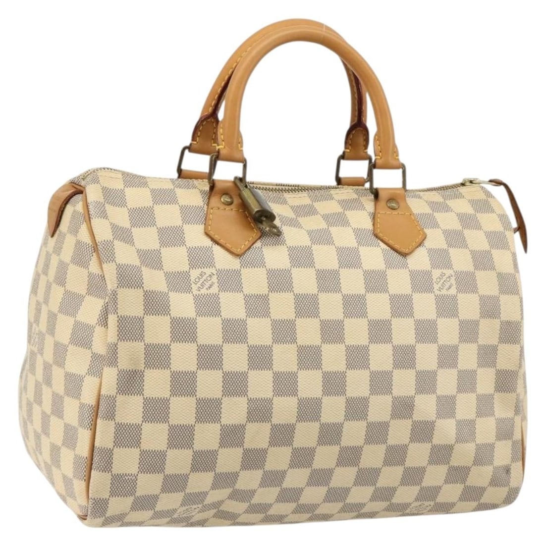 Louis Vuitton N41533 Speedy 30 Damier Azur handbag: Louis Vuitton N41533 Speedy 30 Damier Azur handbag Louis Vuitton Damier Azur Speedy 30 handbag in Damier Azur canvas, made in France. This women's handbag includes a padlock and one key. It has been c