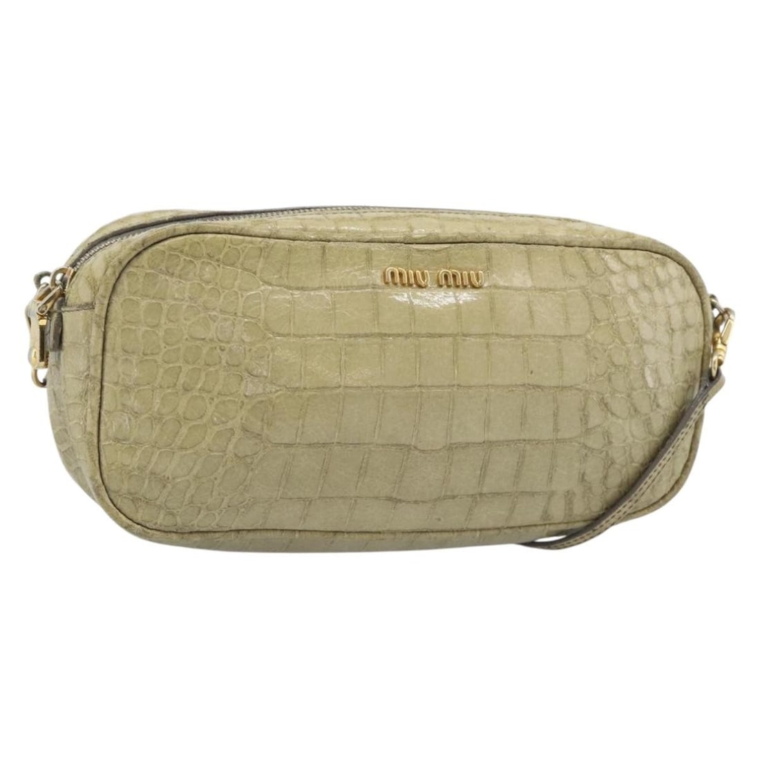 Miu Miu Beige Leather Shoulder Bag with Gold Tone Hardware: Miu Miu Beige Leather Shoulder Bag with Gold Tone Hardware Authentic Miu Miu shoulder bag in beige and gold leather, made in Italy. This women's bag is offered without the original box or dust bag; on